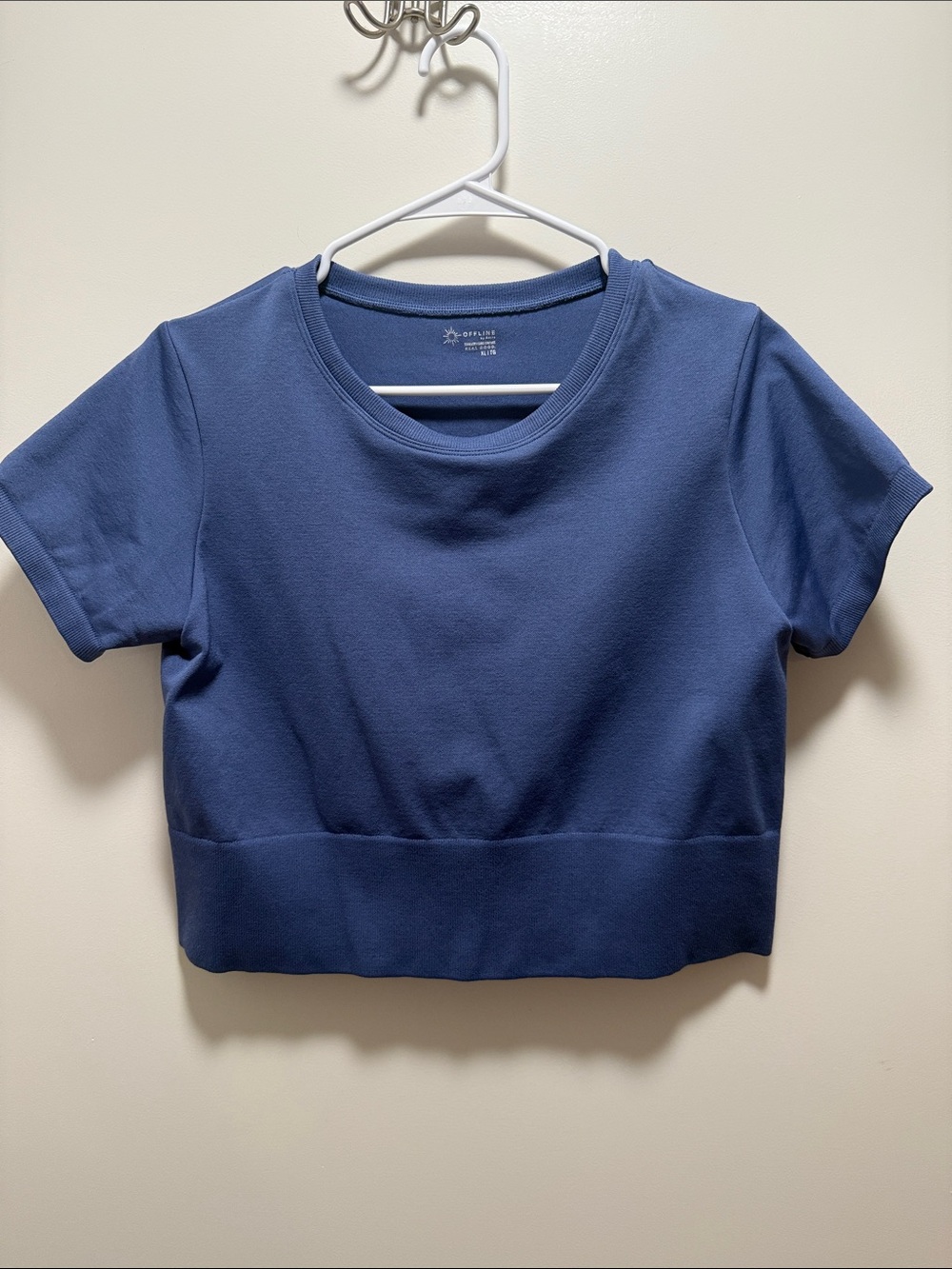 Aerie Deep Periwinkle Cropped Short Sleeve Top